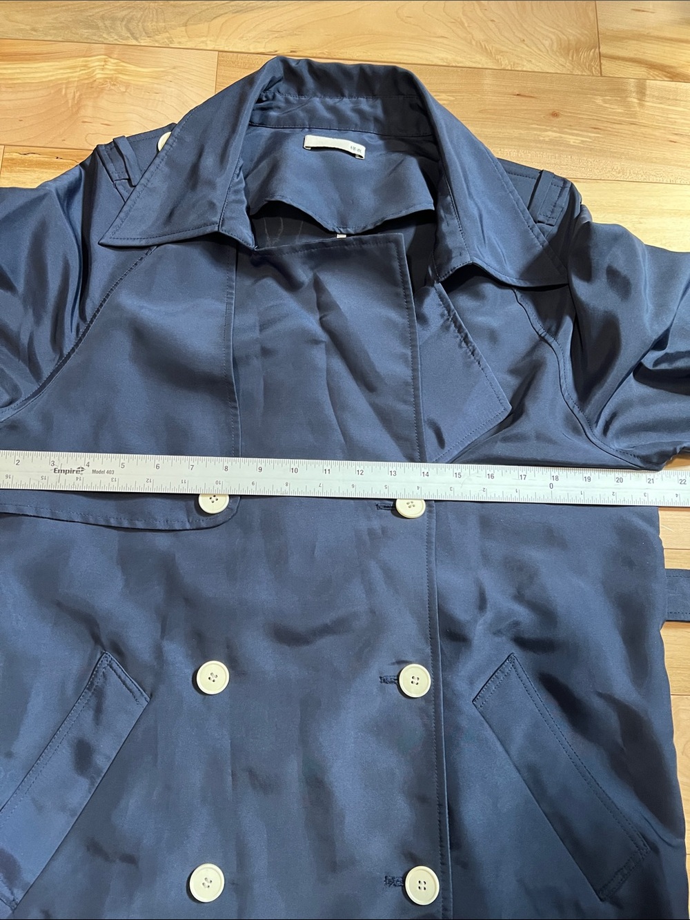 Navy Double-Breasted Trench Coat with Belt - Picture 11 of 14